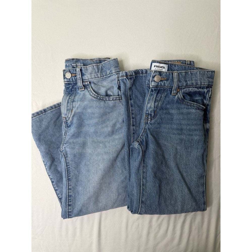 Lot of 2 Girls Wide Leg Jeans Size 8 Old Navy & RSQ Blue Denim